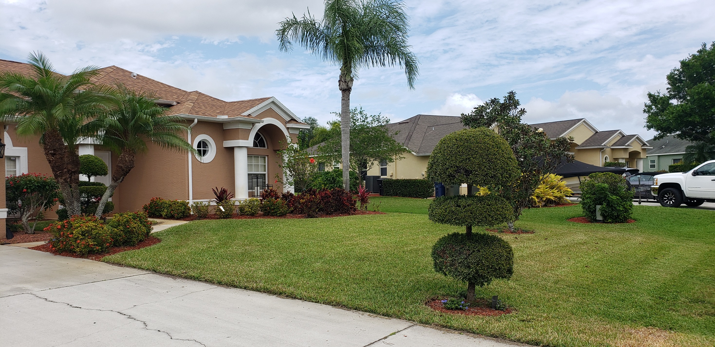 A house with a lawn and trees in front of it