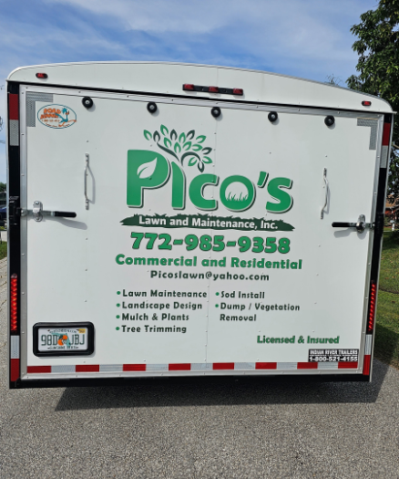 The back of a delivery truck advertising pico's